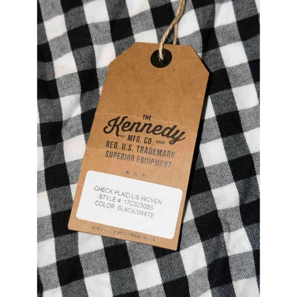 Kennedy Mfg Co Black White Gingham Check Plaid Long Sleeve Button Up Shirt Men L - Picture 5 of 8